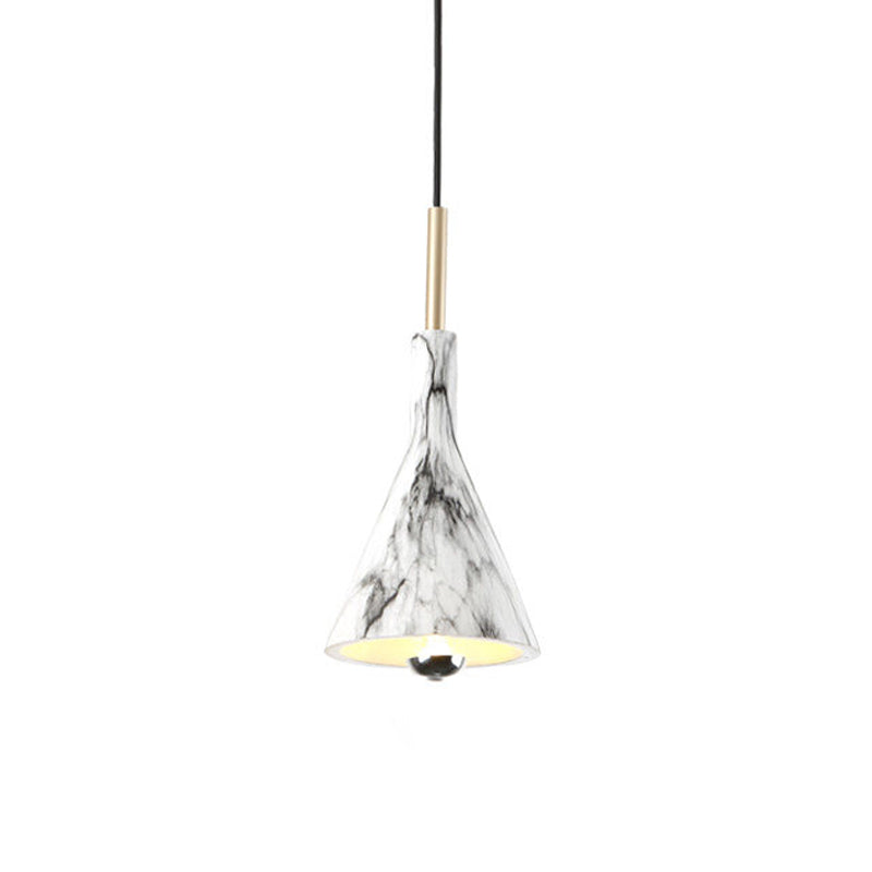 Resin Cone Shade Hanging Light Simplicity 1-Light Black and White Pendant Lighting with Marble Surface Design