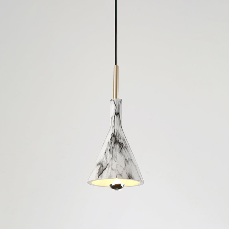 Resin Cone Shade Hanging Light Simplicity 1-Light Black and White Pendant Lighting with Marble Surface Design