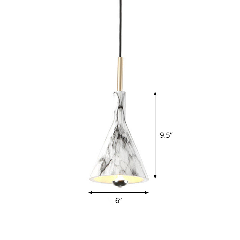 Resin Cone Shade Hanging Light Simplicity 1-Light Black and White Pendant Lighting with Marble Surface Design
