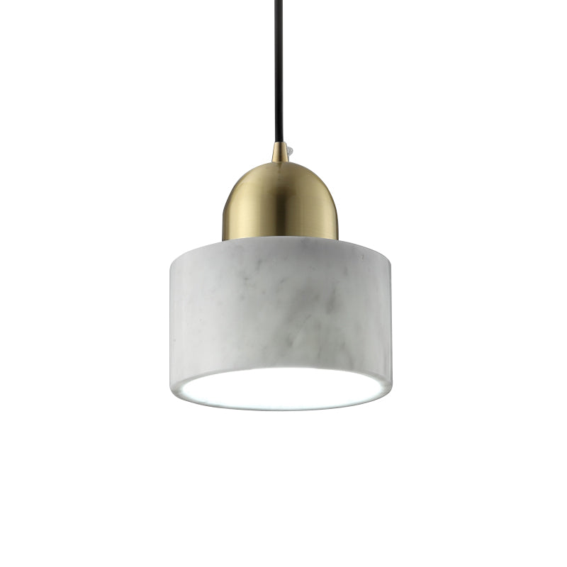 1-Licht-Nachthänge-Lampe Minimalistische weiße Anhänger Licht mit Drum Marmor Shade und goldener Kuppeloberteil