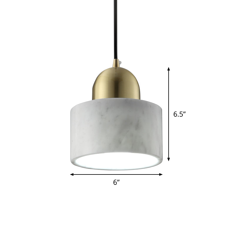 1-Licht-Nachthänge-Lampe Minimalistische weiße Anhänger Licht mit Drum Marmor Shade und goldener Kuppeloberteil
