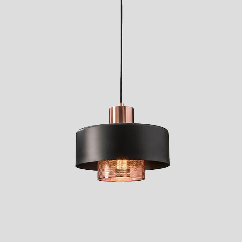 Pendulum Pendulum Pendulum Light Metal Tapa de mediados del siglo 1 Posteo colgante de oro negro y rosa con pantalla de red en el interior