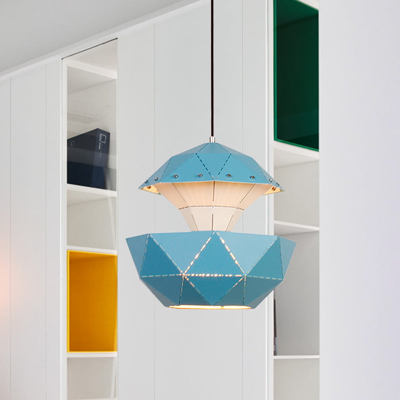 Iron Sailboat Laser-Cut Hanging Lamp Macaron 1 Light Pink/Blue/White Pendant Ceiling Light for Living Room