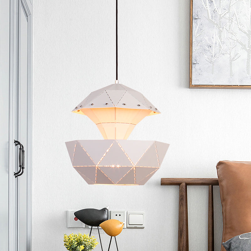 Iron Sailboat Laser-Cut Hanging Lamp Macaron 1 Light Pink/Blue/White Pendant Ceiling Light for Living Room