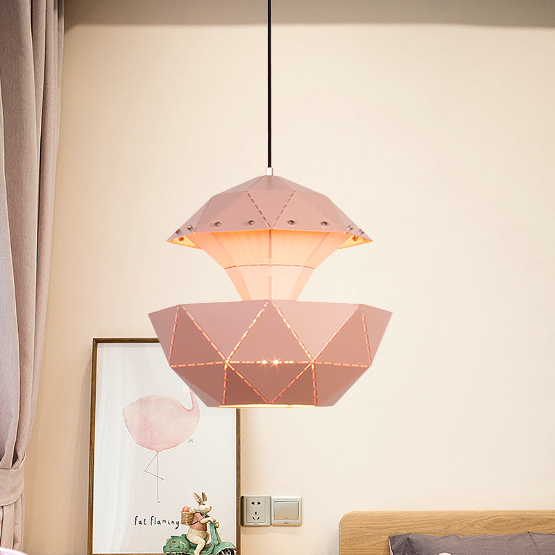 Iron Sailboat Laser-Cut Hanging Lamp Macaron 1 Light Pink/Blue/White Pendant Ceiling Light for Living Room