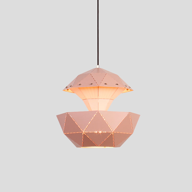 Iron Sailboat Laser-Cut Hanging Lamp Macaron 1 Light Pink/Blue/White Pendant Ceiling Light for Living Room