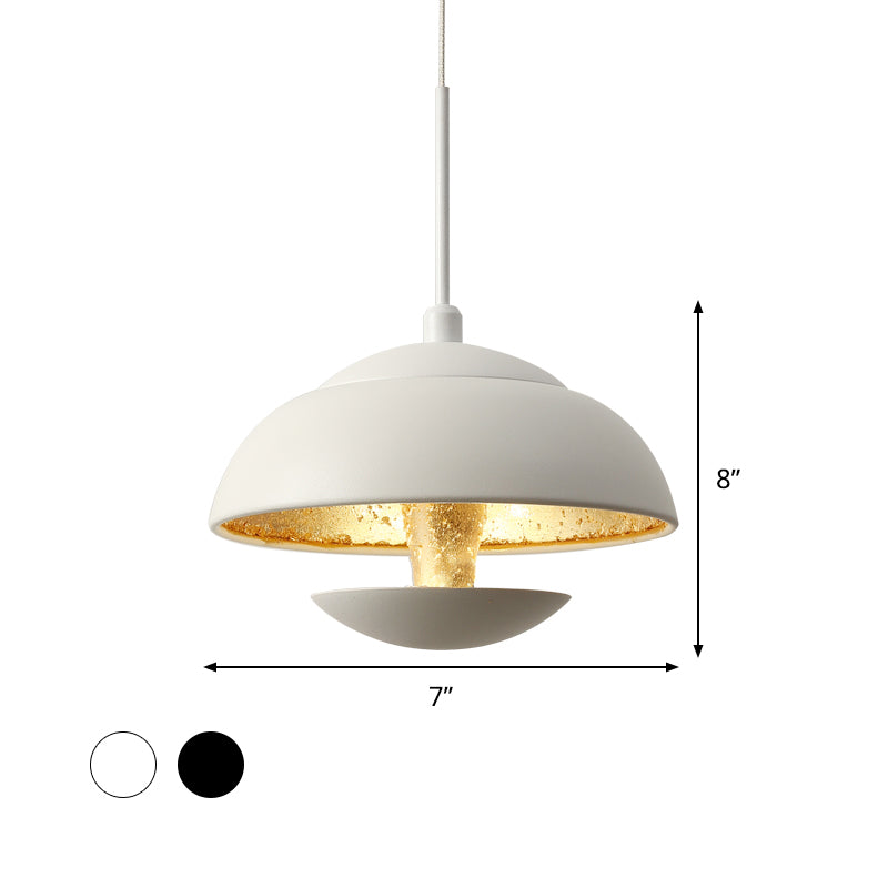 Nordic Bowled Iron Pendant Lamp LED Hanging Light Fixture in Black/White and Gold Inner over Table