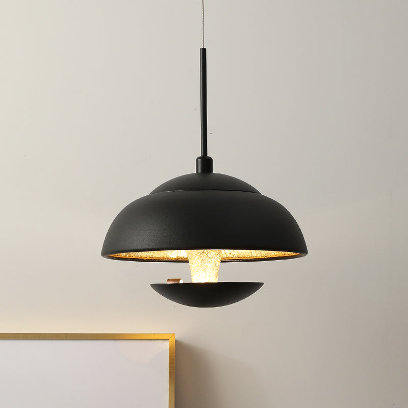 Nordic Bowled Iron Pendant Lamp LED Hanging Light Fixture in Black/White and Gold Inner over Table
