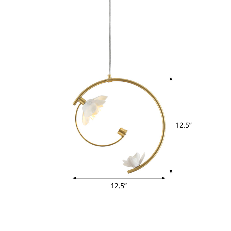 Lampada a sospensione in ceramica a sospensione moderna leggera a soffitto a sospensione bianca con gambo di scorrimento dorato