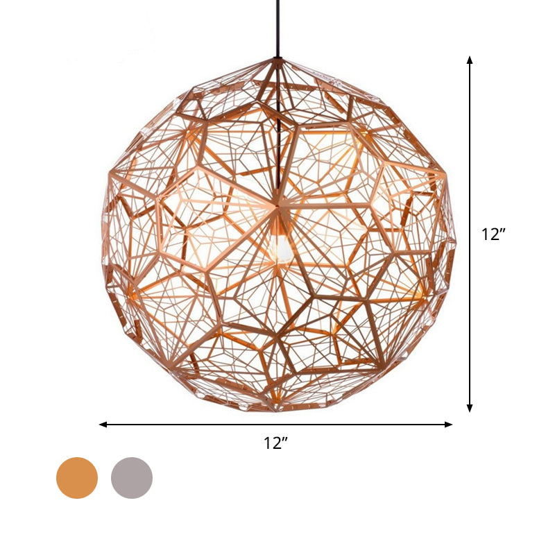 Hollowed Out Wire Sphere Pendant Lighting Modern Stylish Stainless Steel Rose Gold/Chrome Hanging Lamp Kit