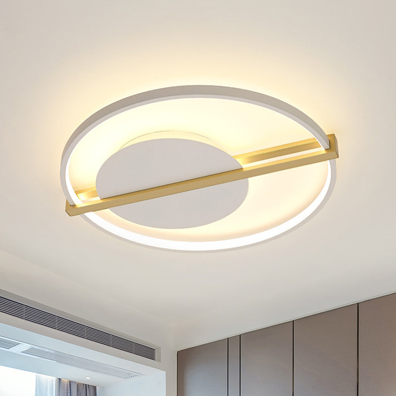 Minimalist LED Flush Mount Lighting Acrylic Black/White Circular Thin Ceiling Light with Gold Hoop Guard