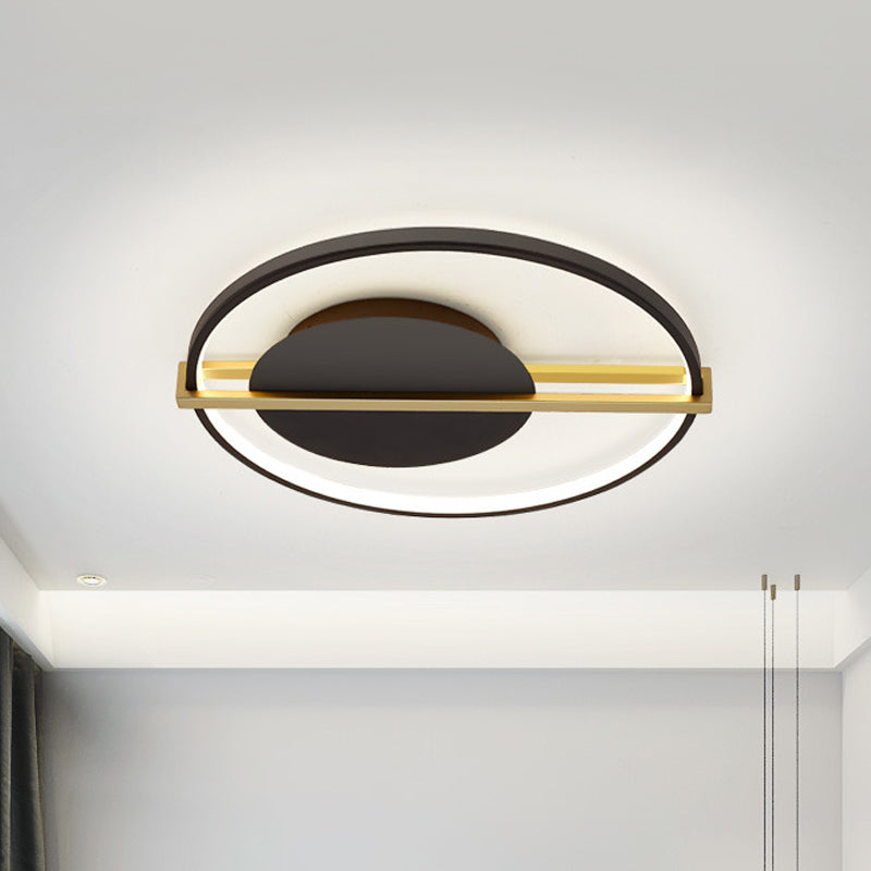 Minimalist LED Flush Mount Lighting Acrylic Black/White Circular Thin Ceiling Light with Gold Hoop Guard