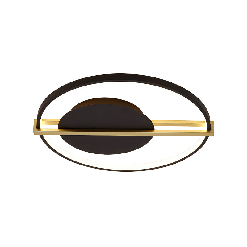 Minimalist LED Flush Mount Lighting Acrylic Black/White Circular Thin Ceiling Light with Gold Hoop Guard