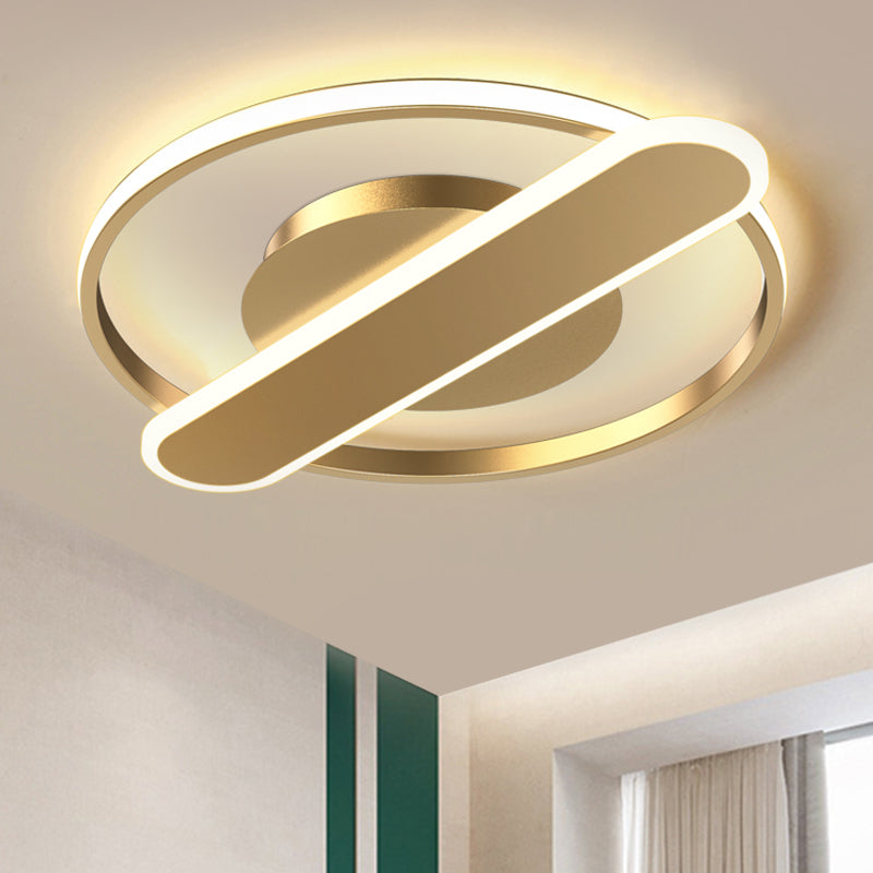 Lampada da soffitto sottile acrilico del ciclo LED moderna nero/bianco/oro del montaggio a incasso con Oblong Cross Bar, 16,5 "/20,5" larghezza