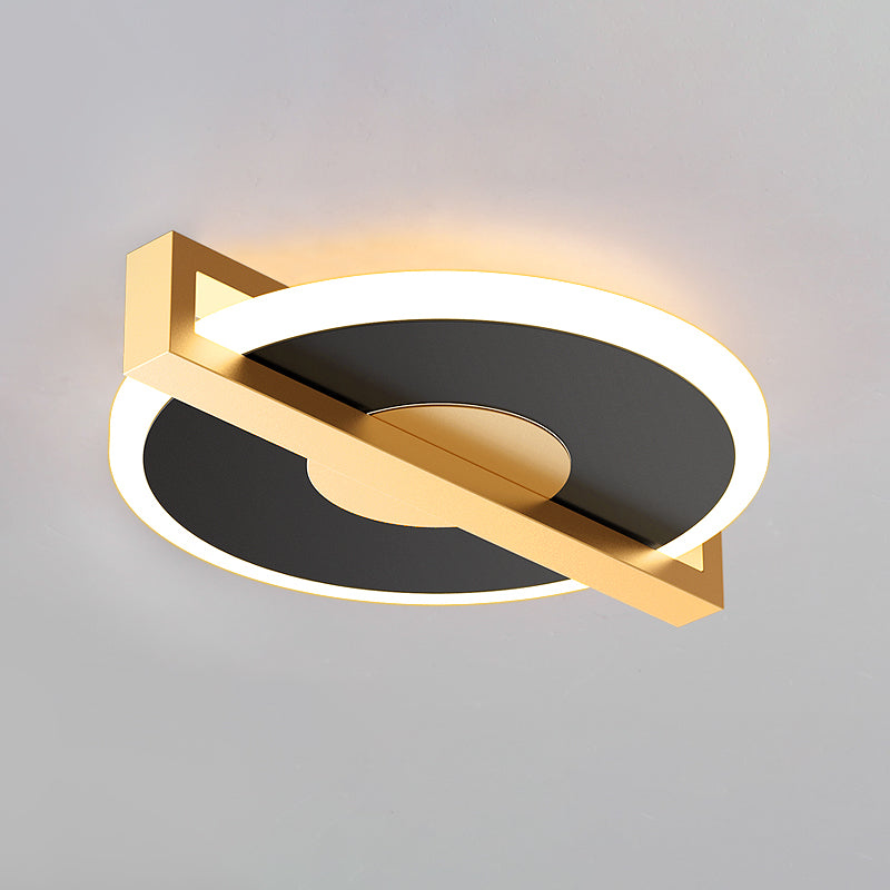 Small Disk Thin Flush Light Fixture Retro Style Metal Black/White and Gold LED Close to Ceiling Lamp