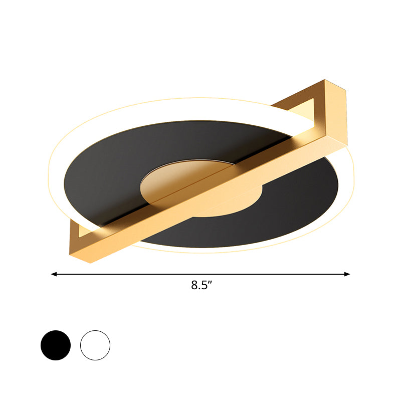 Small Disk Thin Flush Light Fixture Retro Style Metal Black/White and Gold LED Close to Ceiling Lamp