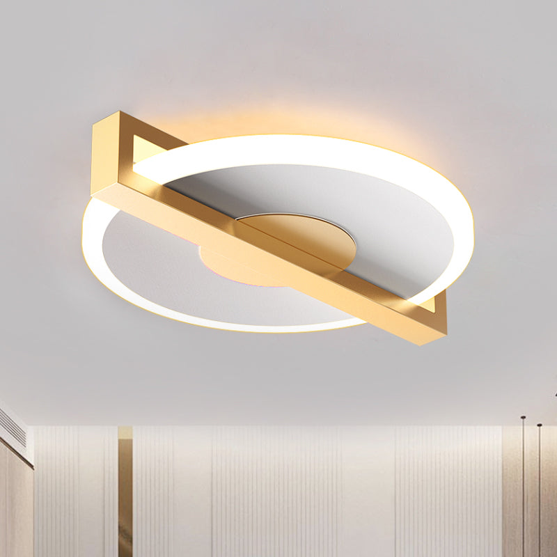 Small Disk Thin Flush Light Fixture Retro Style Metal Black/White and Gold LED Close to Ceiling Lamp