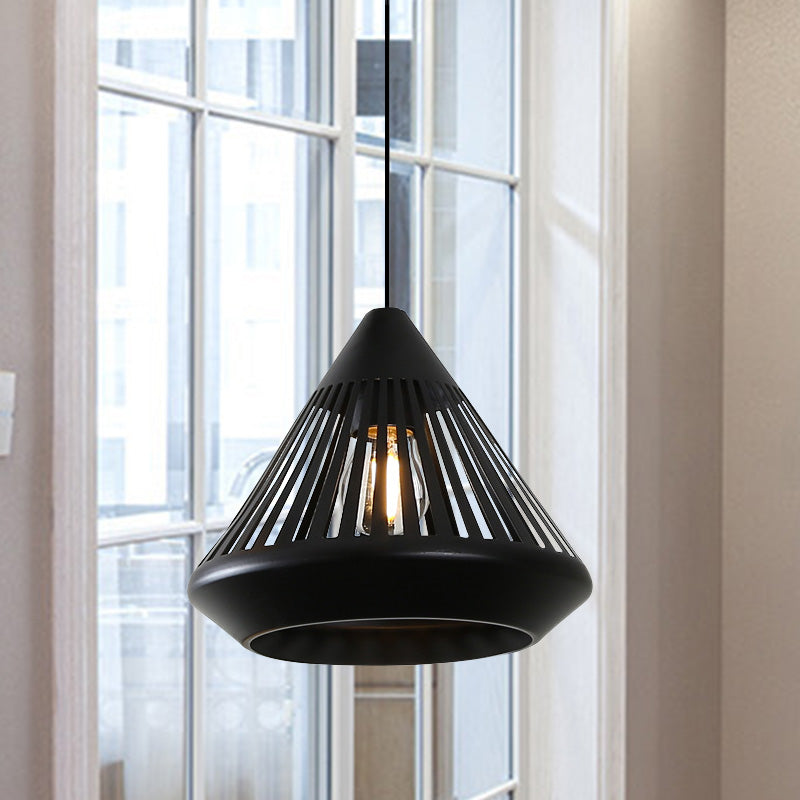 Single Iron Hanging Light Kit Vintage Black/White Diamond Cage Bistro Pendant Lighting Fixture