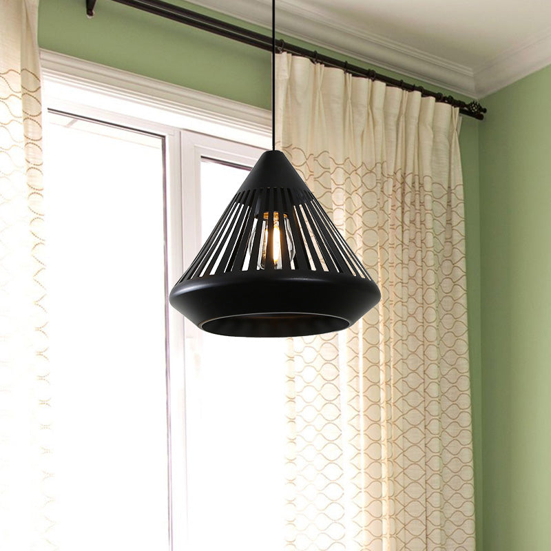 Single Iron Hanging Light Kit Vintage Black/White Diamond Cage Bistro Pendant Lighting Fixture