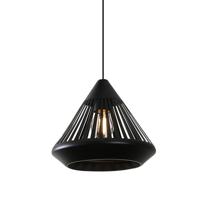 Single Iron Hanging Light Kit Vintage Black/White Diamond Cage Bistro Pendant Lighting Fixture