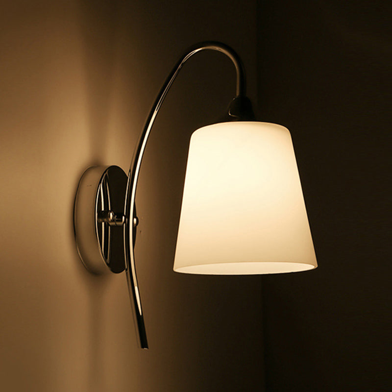 Bell Milk Glass Sconce Light Modernist 1 Light Chrome Wall Mounted Lamp with Curved Arm