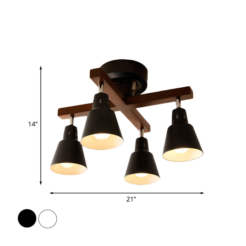 Lodge Tapered Rotatable Deckenbehandlung 4-Licht-Eisen-Halbblütenhalterung in Schwarz/Weiß mit Querholzarm