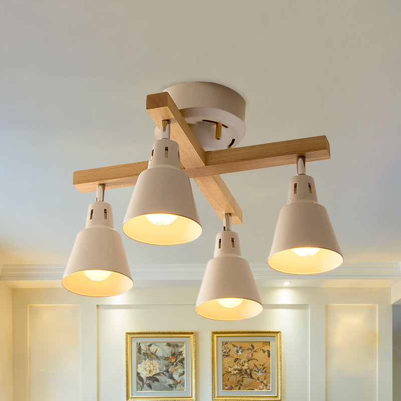 Lodge Tapered Rotatable Deckenbehandlung 4-Licht-Eisen-Halbblütenhalterung in Schwarz/Weiß mit Querholzarm