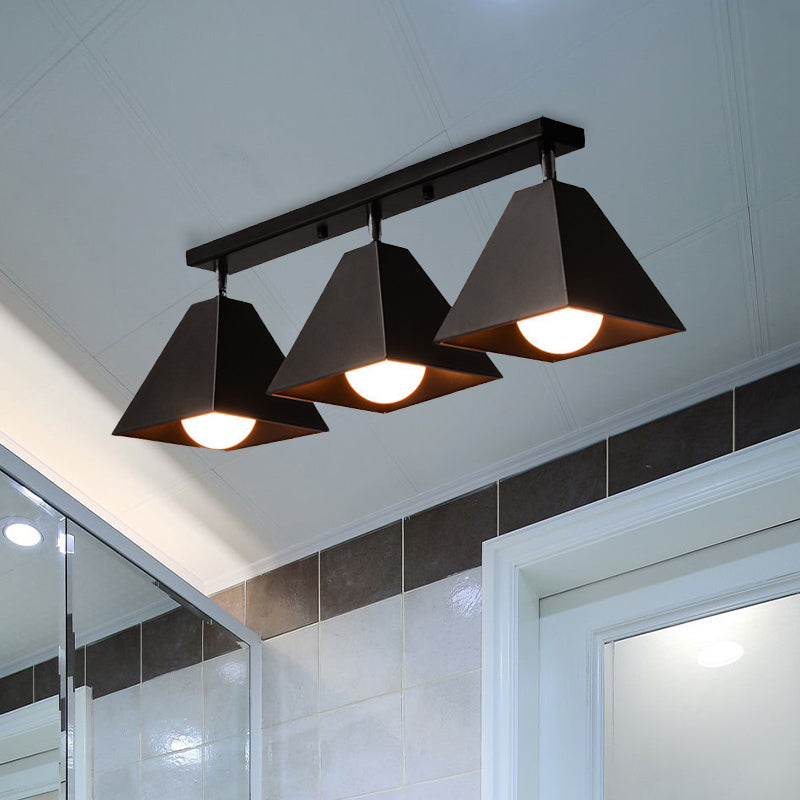 IJzeren Swivel Shade Pyramidal Plafond Lamp Industrial 1/2/3-Hoofd Lounge Semi Flush Mount Fixture in zwart/wit