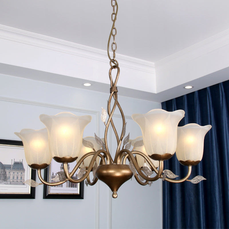 Caffè 3/6/8 bulbi lampada lampada lampada vintage in vetro glassato fiore appeso a soffitto con arredamento a foglie