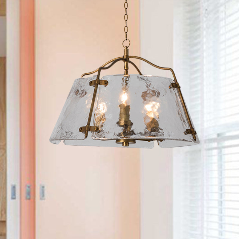 Brass Conic Chandelier Light Fixture Vintage Clear Ripple Glass 3/5 Lights Dining Room Ceiling Lamp