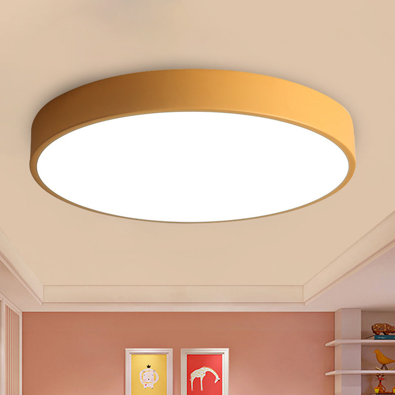 Bedroom LED Flush Mounted Lamp Simple Pink/Black/White Ceiling Light with Round Acrylic Shade, 12"/16" Dia