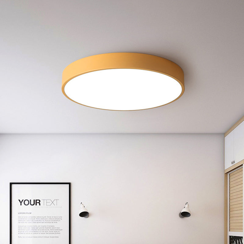 Bedroom LED Flush Mounted Lamp Simple Pink/Black/White Ceiling Light with Round Acrylic Shade, 12"/16" Dia
