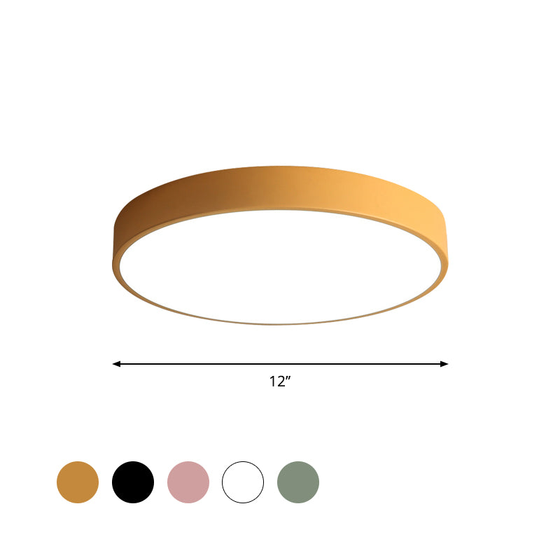 Bedroom LED Flush Mounted Lamp Simple Pink/Black/White Ceiling Light with Round Acrylic Shade, 12"/16" Dia