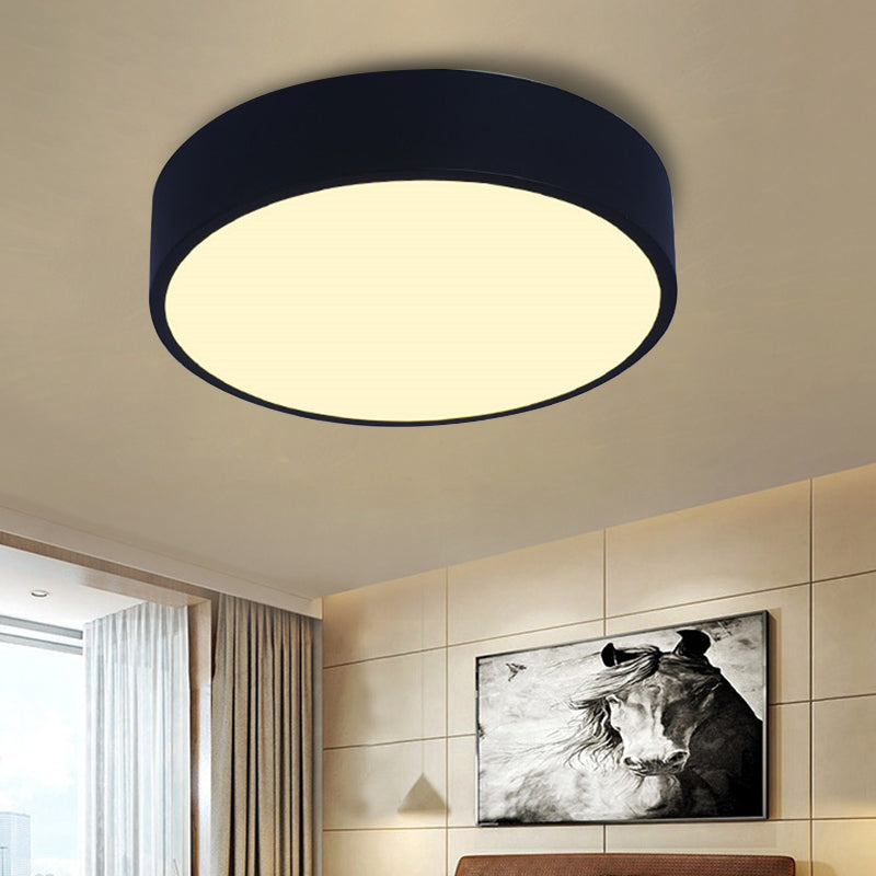 Bedroom LED Flush Mounted Lamp Simple Pink/Black/White Ceiling Light with Round Acrylic Shade, 12"/16" Dia