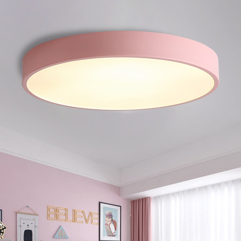 Bedroom LED Flush Mounted Lamp Simple Pink/Black/White Ceiling Light with Round Acrylic Shade, 12"/16" Dia