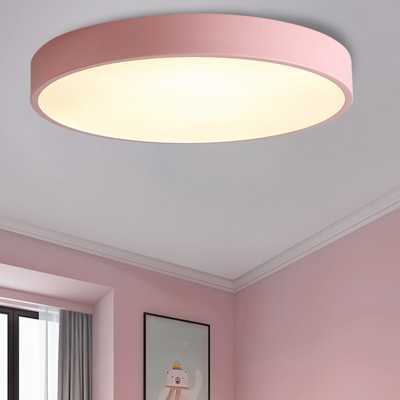 Bedroom LED Flush Mounted Lamp Simple Pink/Black/White Ceiling Light with Round Acrylic Shade, 12"/16" Dia