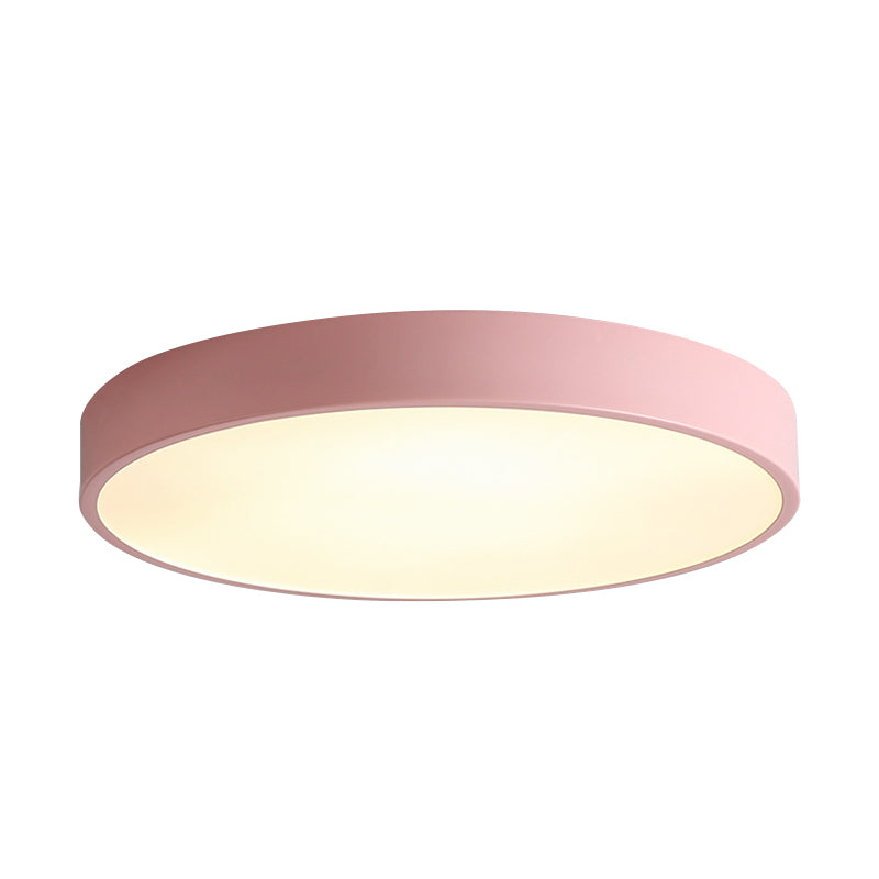 Bedroom LED Flush Mounted Lamp Simple Pink/Black/White Ceiling Light with Round Acrylic Shade, 12"/16" Dia