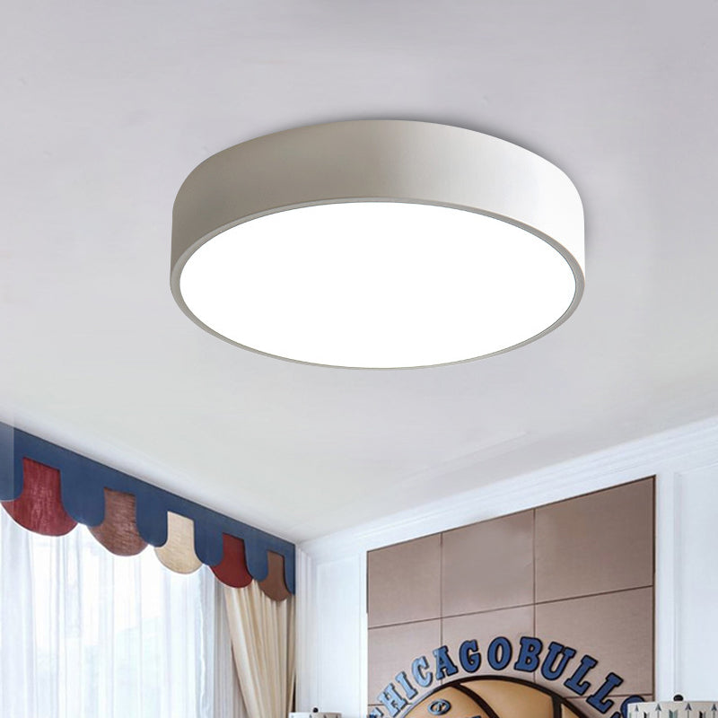 Bedroom LED Flush Mounted Lamp Simple Pink/Black/White Ceiling Light with Round Acrylic Shade, 12"/16" Dia