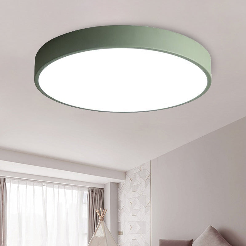 Bedroom LED Flush Mounted Lamp Simple Pink/Black/White Ceiling Light with Round Acrylic Shade, 12"/16" Dia