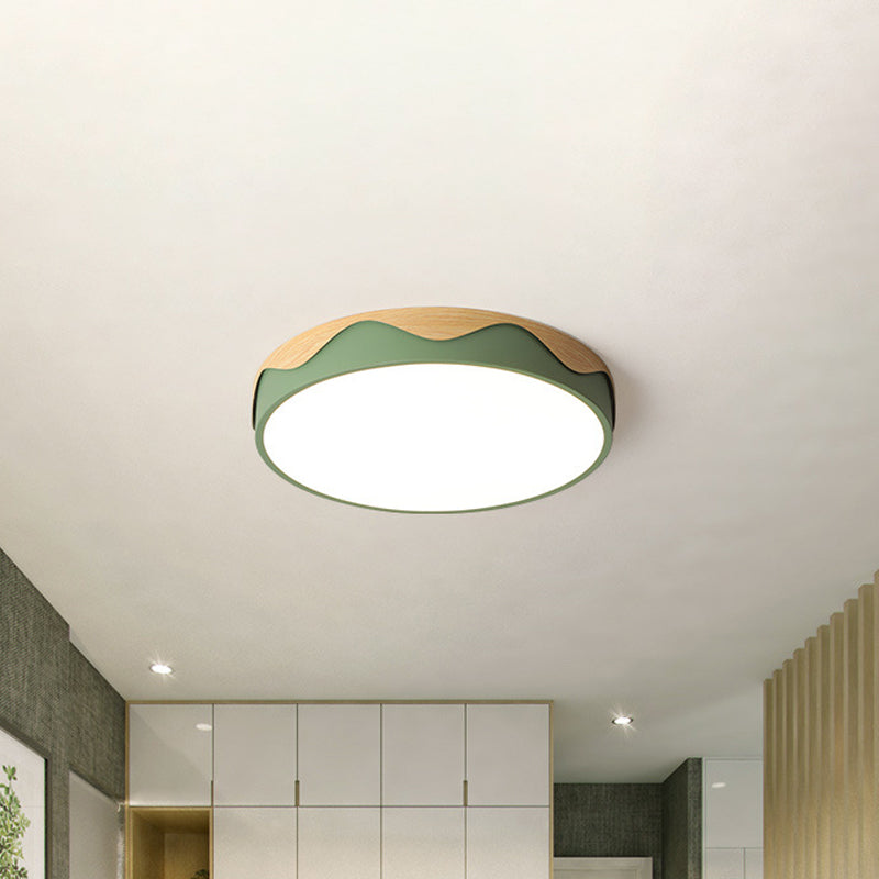 Rounded Thin Close to Ceiling Light Macaron Acrylic Grey/Green 16.5"/20.5" Wide LED Flush Mount Light with Wavy Edge, Warm/White Light