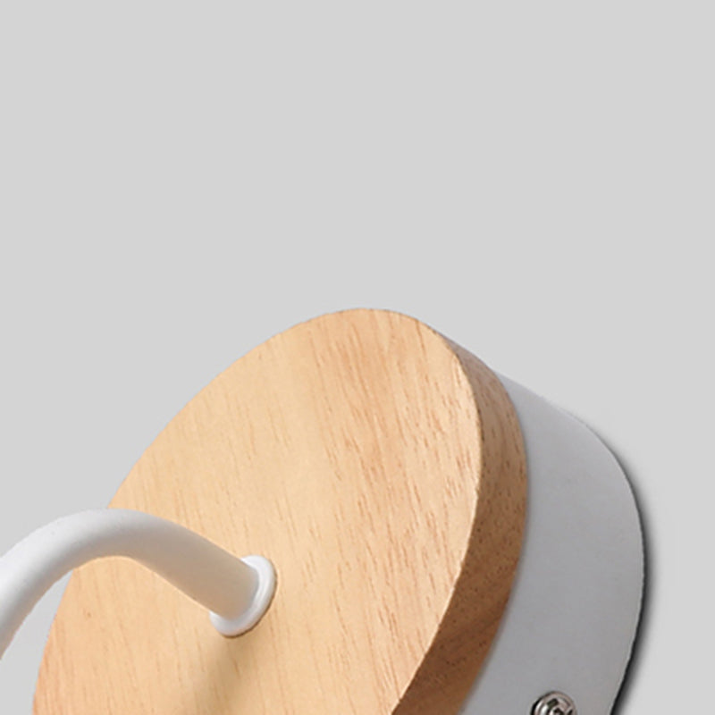 Nordic Stylish Bare Bulb Wall Light Sconce Metal and Wood 1 Light Bedroom Wall Lamp with Curved Arm in White