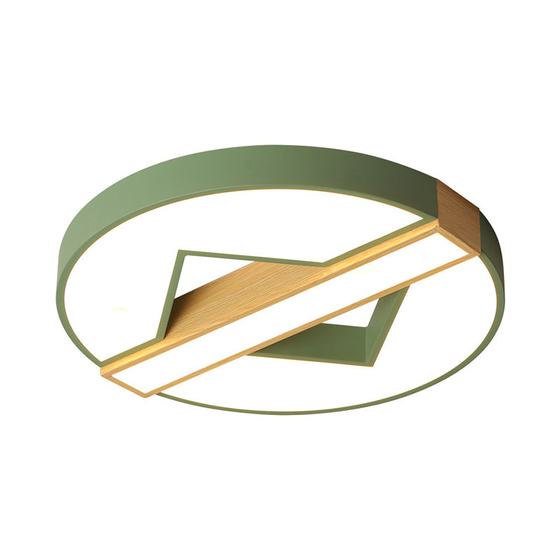 16.5"/20.5" W LED Bedroom Ceiling Light Macaron Green/Grey-Wood Flushmount Lighting with Spliced Round Acrylic Shade, Warm/White Light