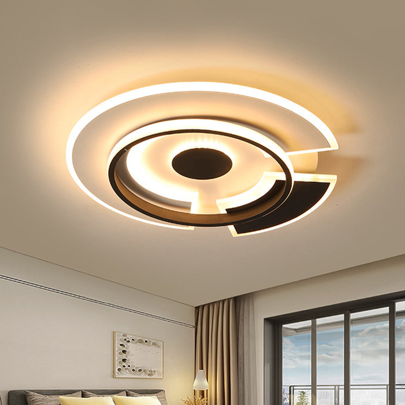 Spliced Disc Thin Ceiling Light Modern Acrylic Black and White 18"/21.5" Wide LED Flush Mount Light Fixture in Warm/White Light
