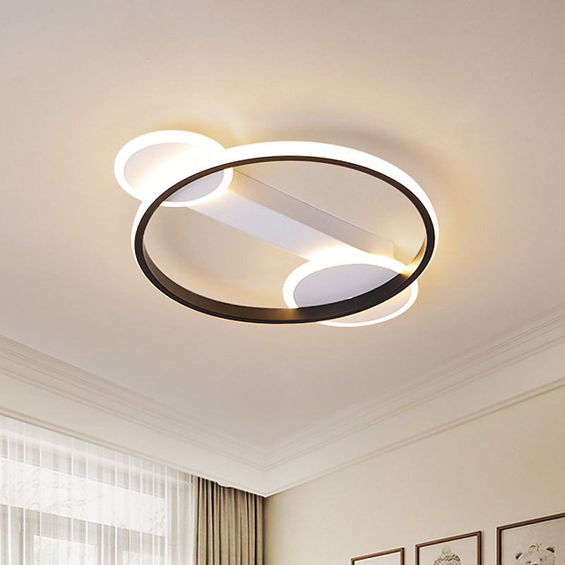 Outer Glow Hoop Silica Gel Ceiling Fixture Simple Black-White 16.5"/20.5" Dia LED Flush Mount Light in Warm/White Light