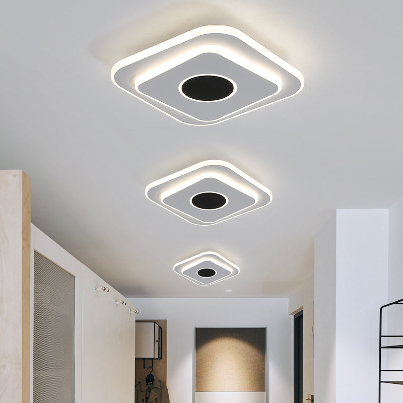 Nordic Mini Square/Round Thin Flushmount Acrylic Corridor LED Ceiling Lighting in Warm/White Light, Black-White
