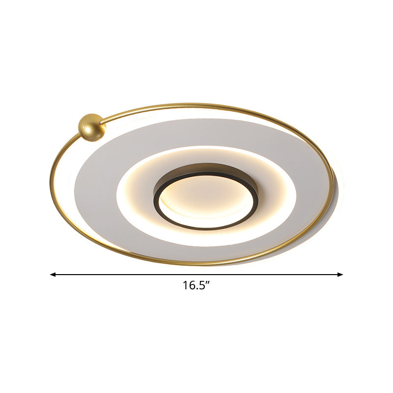 Circular Thin Acrylic Flush Light Ultra-Modern Black and Gold LED Ceiling Lamp in Warm/White Light, 16.5"/22" Width