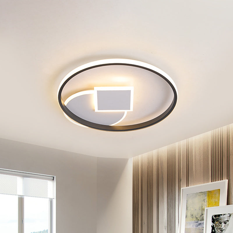 Geometrical Thin Acrylic Flush Mount Modern Black-White 16.5"/20.5" W LED Flushmount Ceiling Lamp in Warm/White Light for Dorm