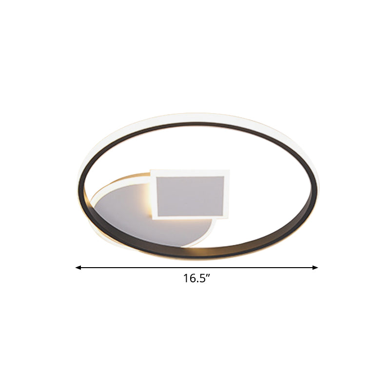 Geometrical Thin Acrylic Flush Mount Modern Black-White 16.5"/20.5" W LED Flushmount Ceiling Lamp in Warm/White Light for Dorm