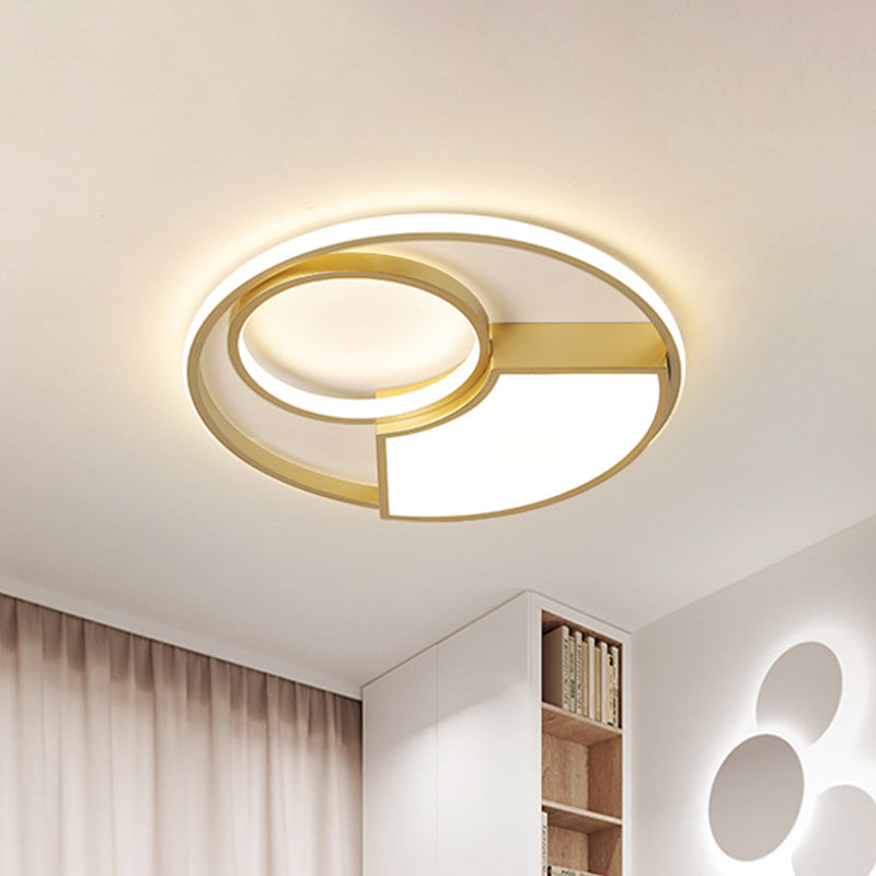 Geometrical Thin Acrylic Flush Light Simple Novelty Gold Finish LED Ceiling Mount Lighting in Warm/White Light, 18"/22" Width