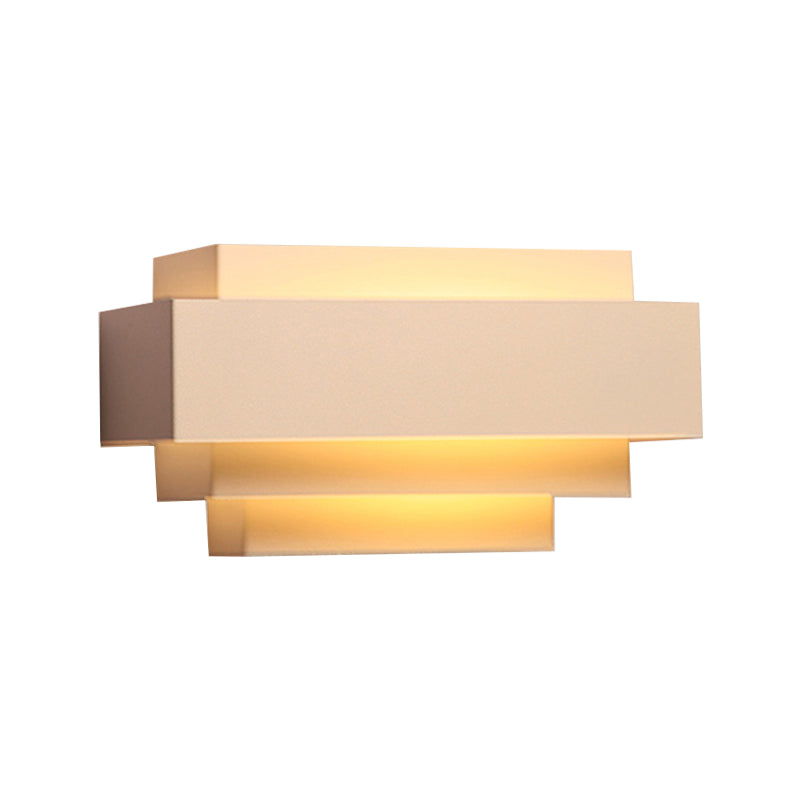 Contemporary Rectangle Wall Lamp with Tiered Design Metal 1 Head Bedroom Wall Sconce Lighting in White
